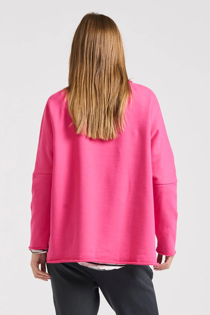 Raw Long Sleeve High-Low Sweatshirt - Fuchsia