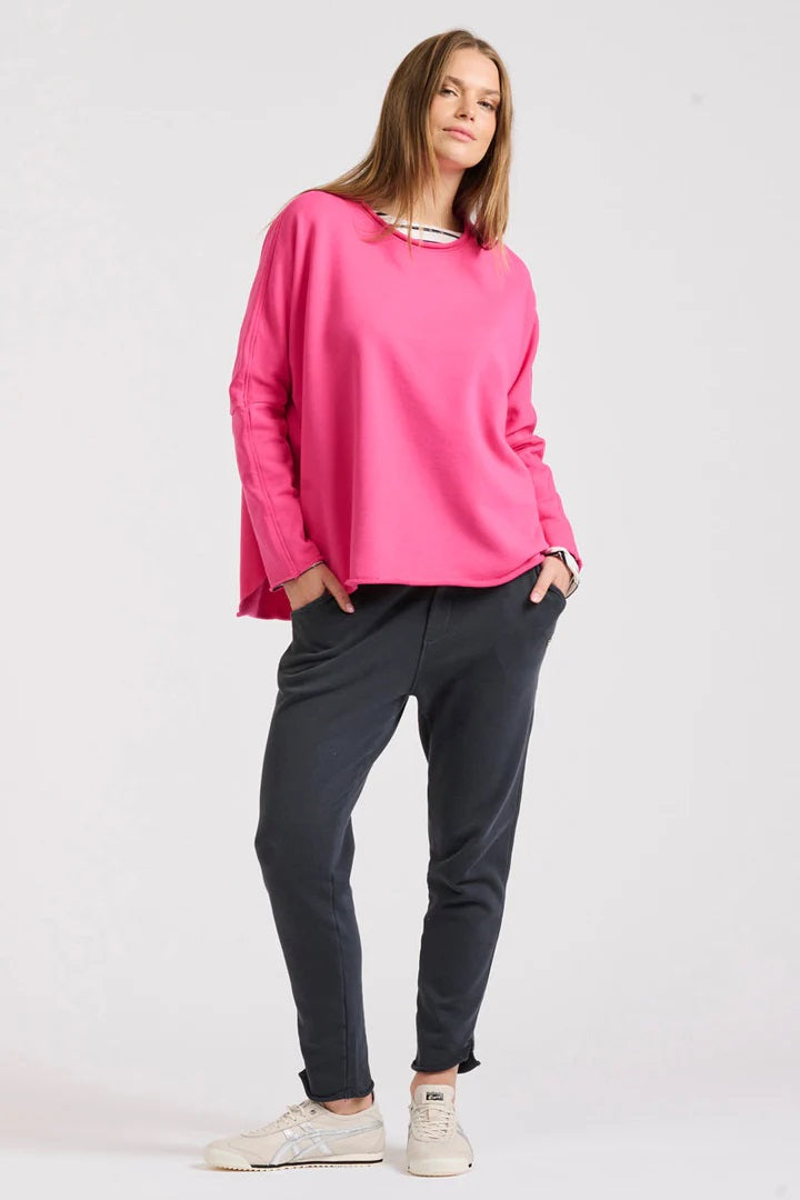 Raw Long Sleeve High-Low Sweatshirt - Fuchsia