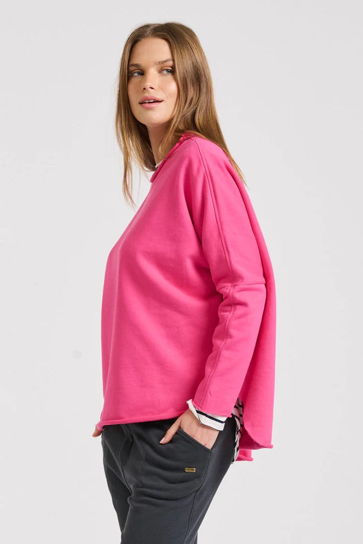 Raw Long Sleeve High-Low Sweatshirt - Fuchsia