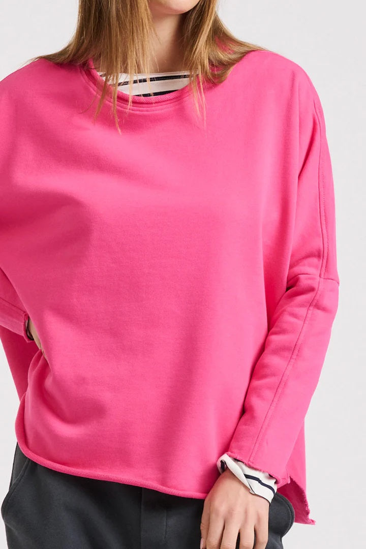 Raw Long Sleeve High-Low Sweatshirt - Fuchsia