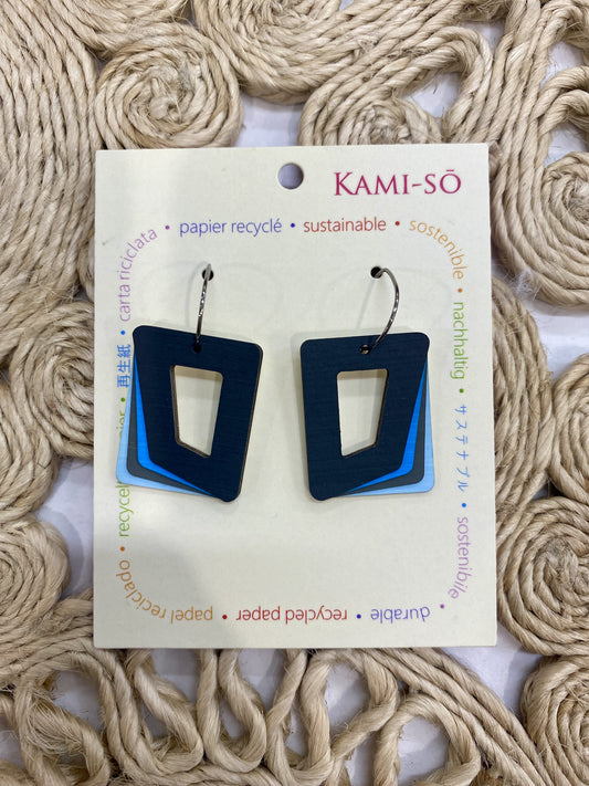 Rectangle Paper Earrings - Black/Blue/Grey