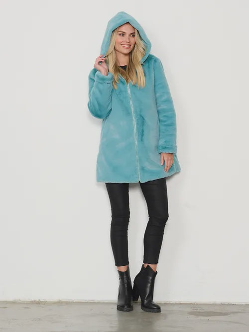 Reversible Coat Puffer and Faux Fur - Aqua