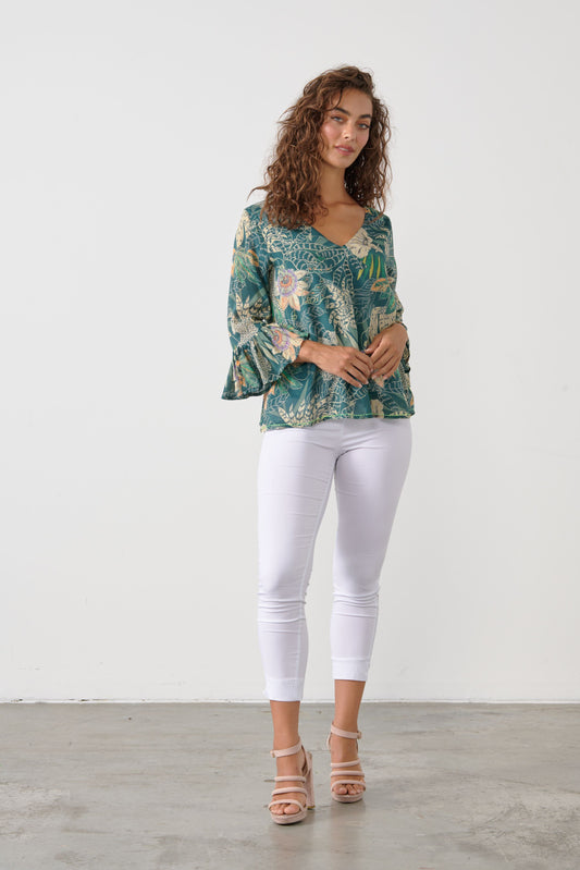 Ruffle Sleeve Blouse - Jungle Print