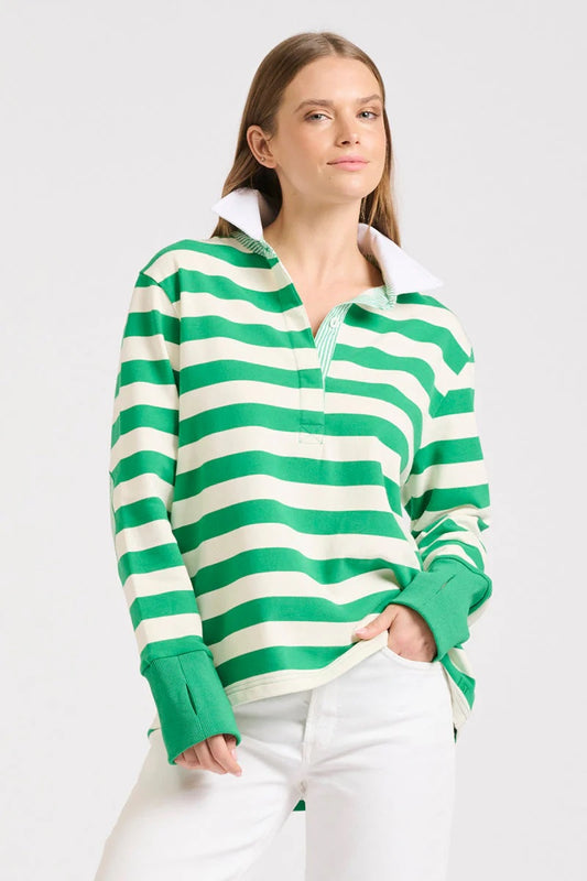 Rugby Cotton Sweatshirt - Green Stripe