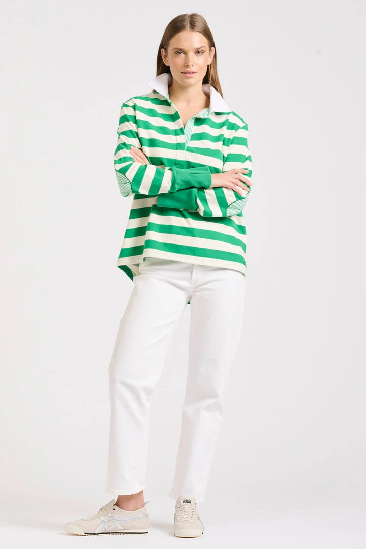 Rugby Cotton Sweatshirt - Green Stripe