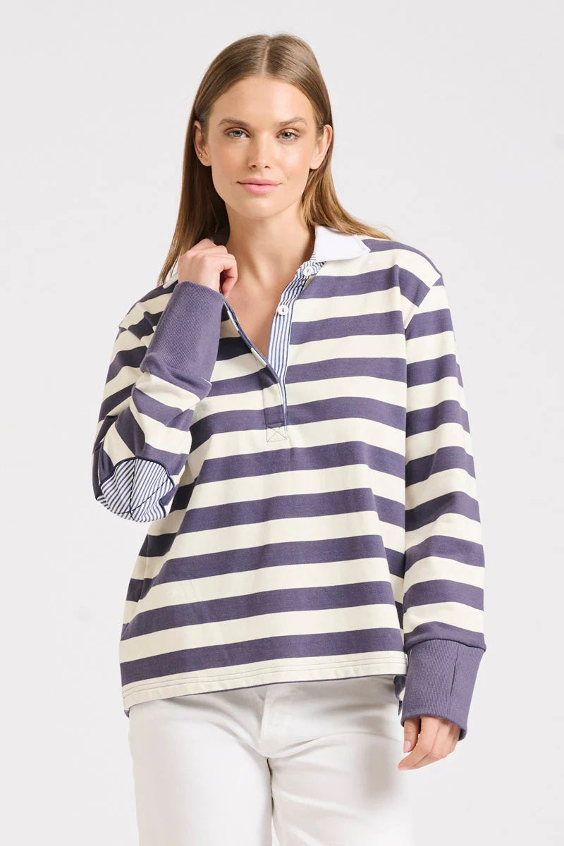 Rugby Cotton Sweatshirt - Navy Stripe