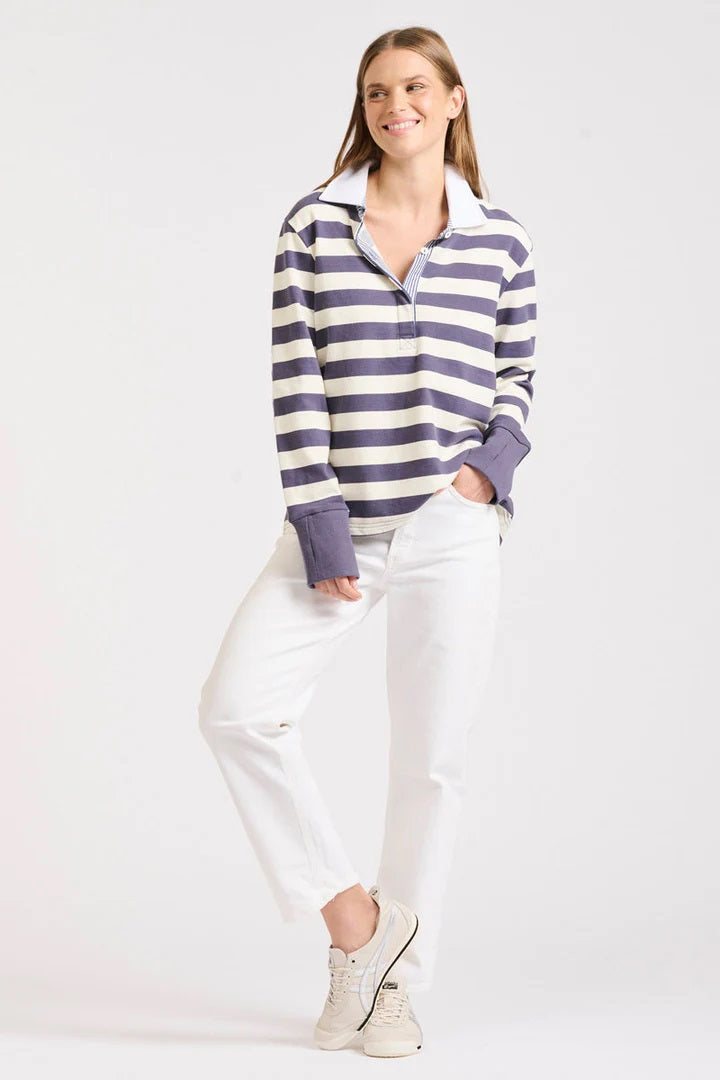 Rugby Cotton Sweatshirt - Navy Stripe