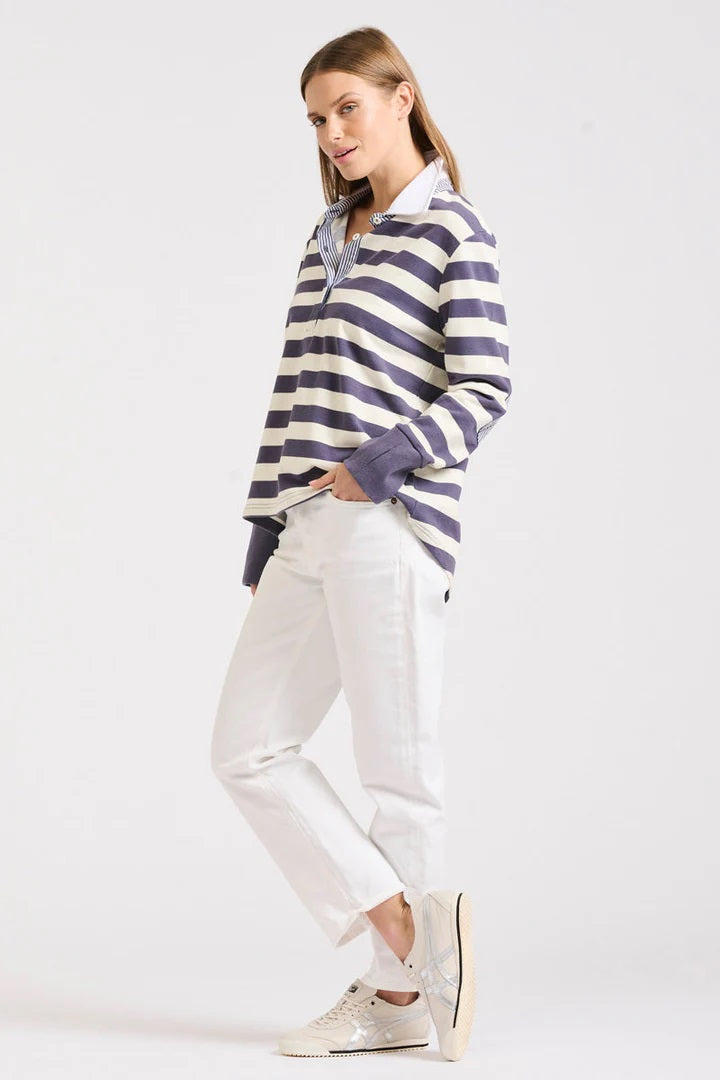 Rugby Cotton Sweatshirt - Navy Stripe