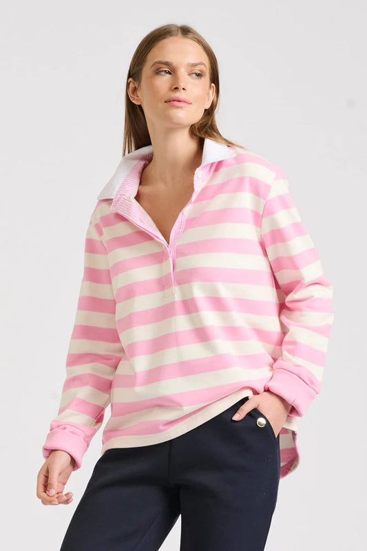 Rugby Cotton Sweatshirt - Pink Stripe