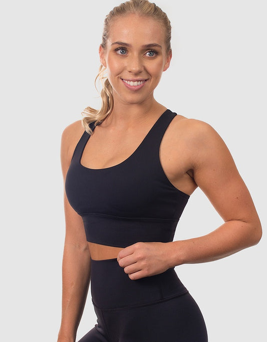 Sports Bra w Mesh Racer Back - Black