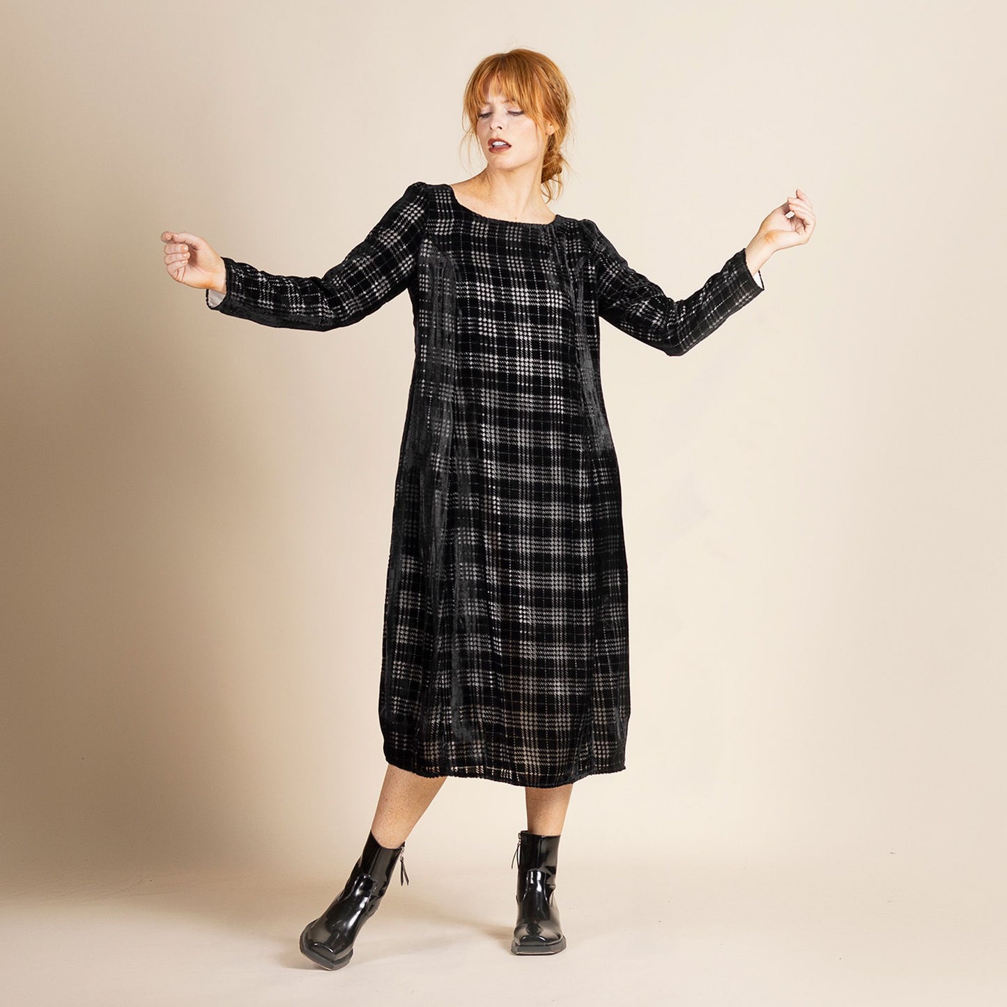 Tartan Giselle Dress - Black/Ivory