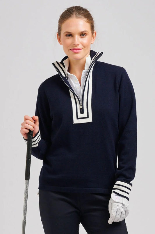 The Sawgrass Cashmere Cotton Sweater - Navy/White