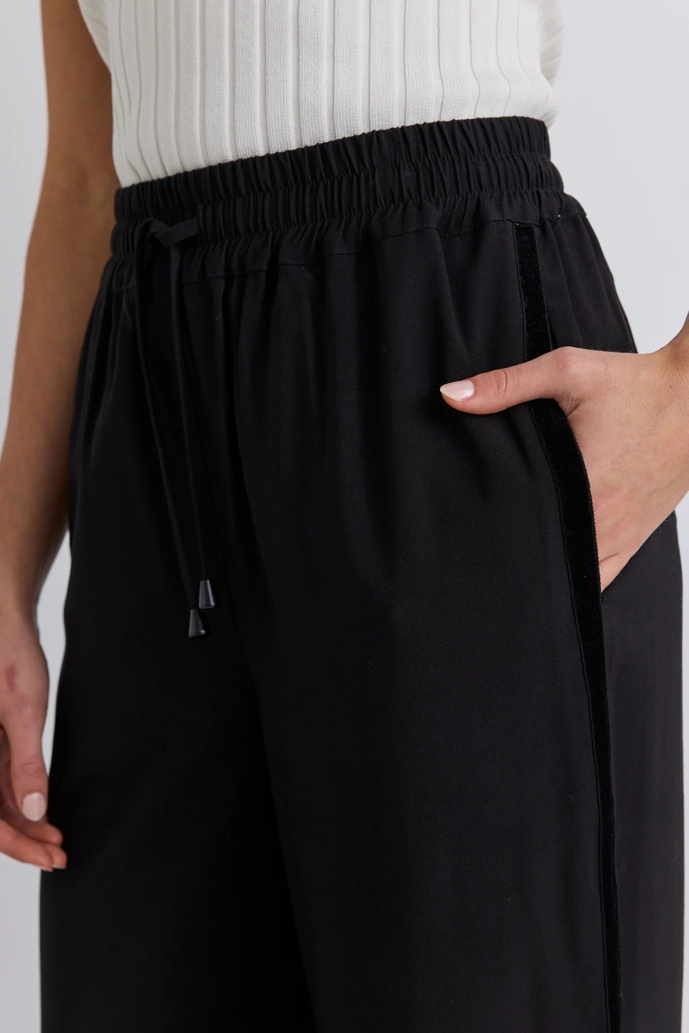 Townie Velvet Stripe Wide Leg Pants - Onyx