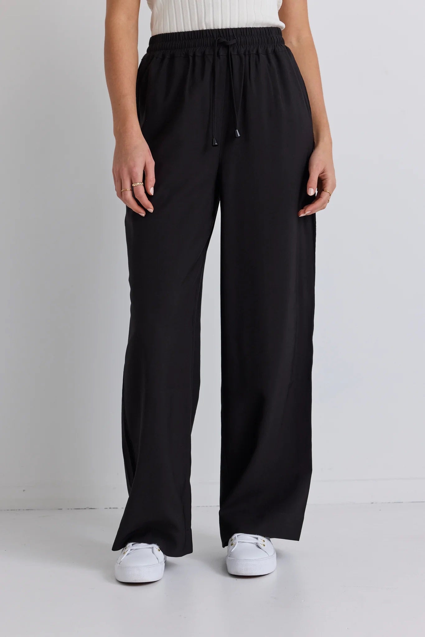 Townie Velvet Stripe Wide Leg Pants - Onyx