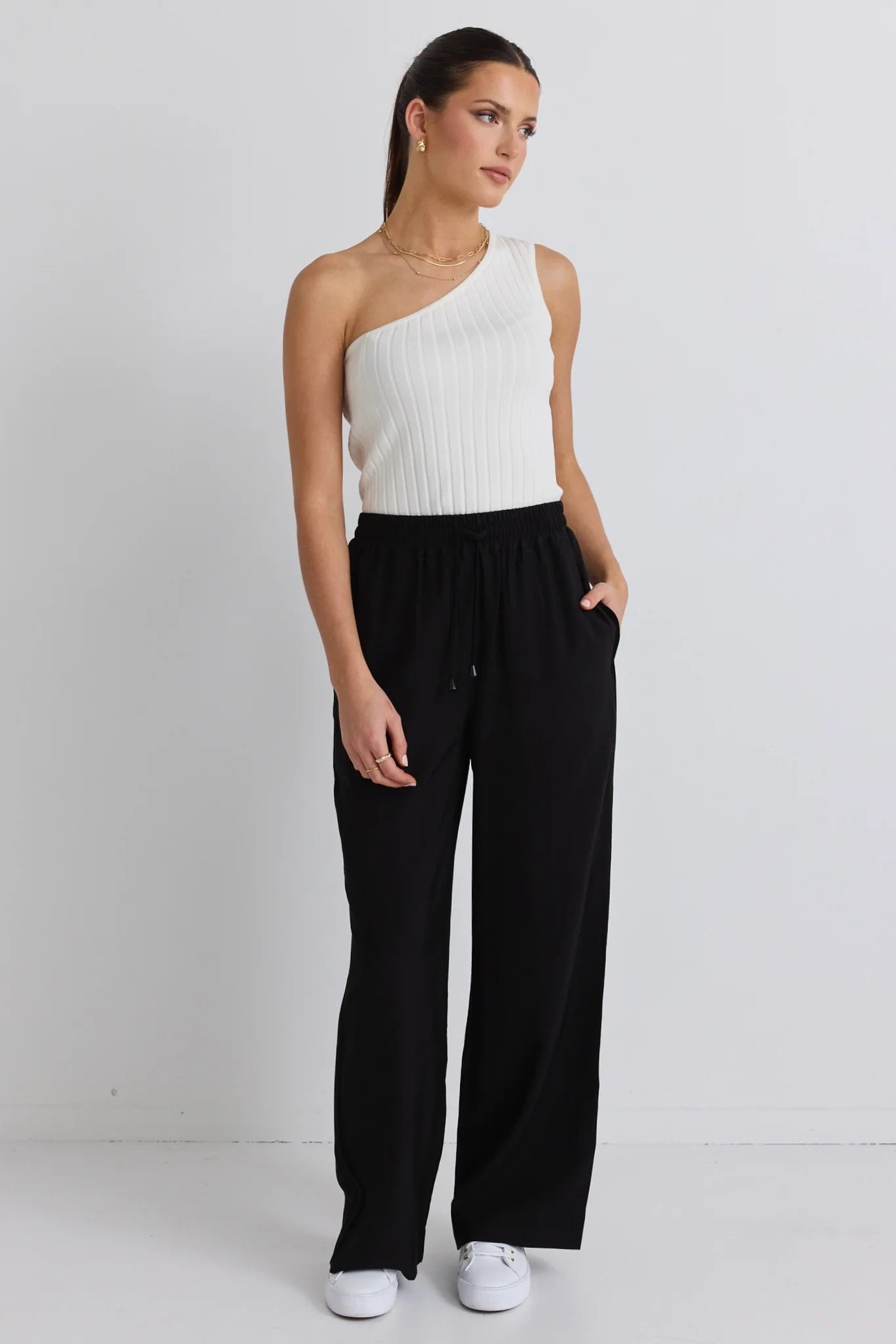 Townie Velvet Stripe Wide Leg Pants - Onyx