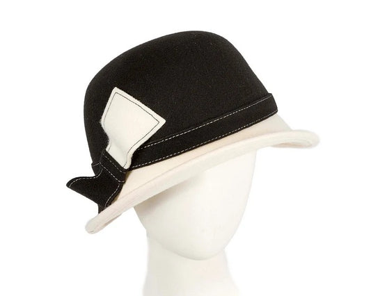 Two Tone Felt Hat - Black/Cream