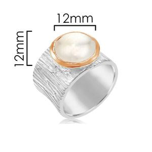 SS Pearl Ring Rose Gold Trim - Sz 10