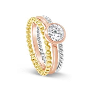 925 SS Yellow Gold and Rose Gold Stacker Ring - Sz 8
