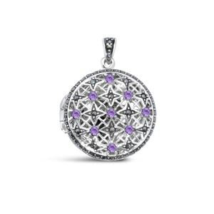 925 SS Marcasite and Onyx Locket Pendant