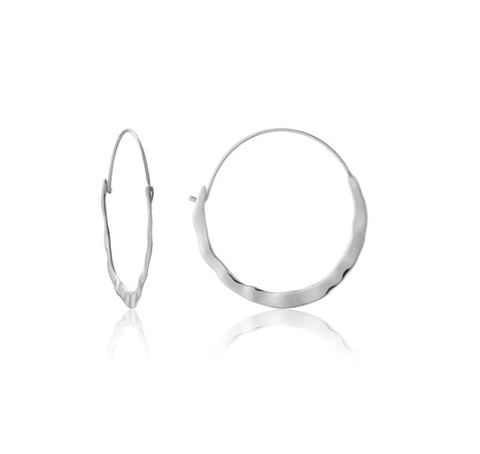 Metal Crush Hoop Earrings - Silver