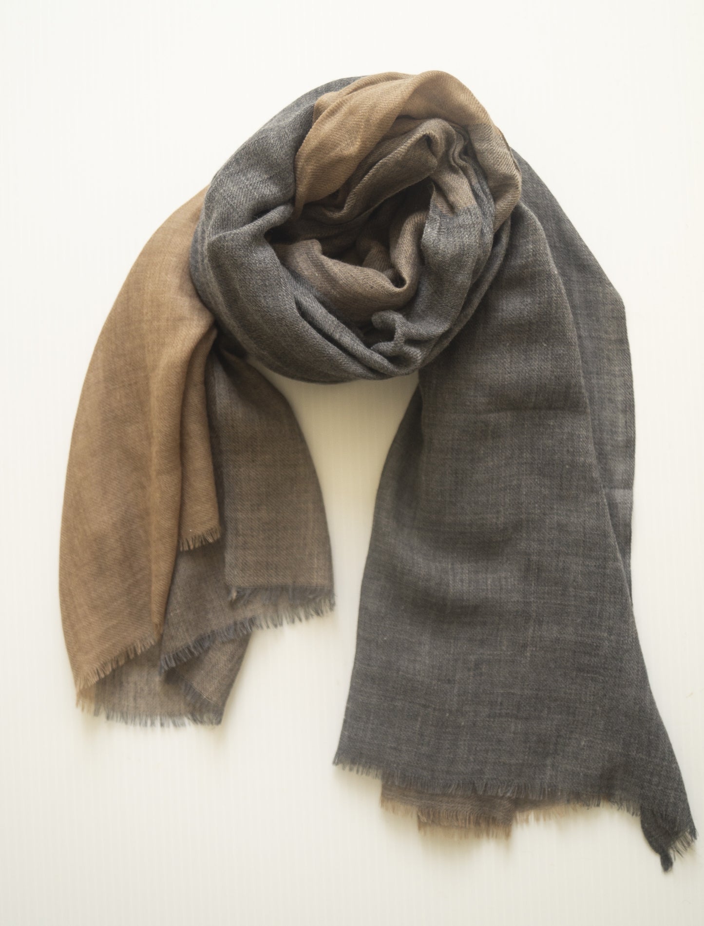 Fine Wool Scarf - Charcoal/Tan