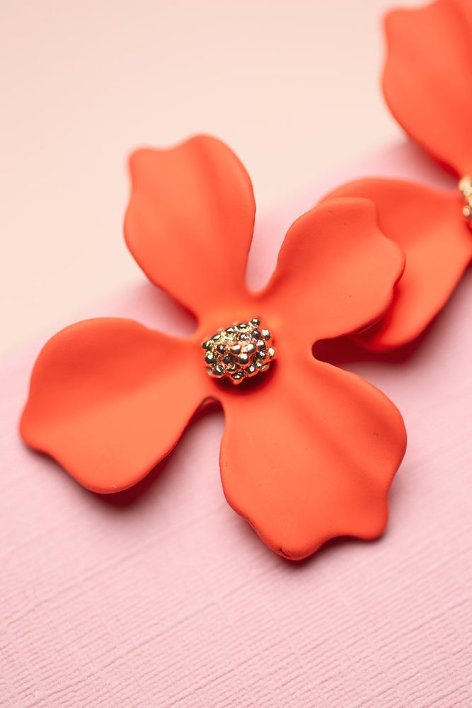 Orchid Flower Stud - Coral