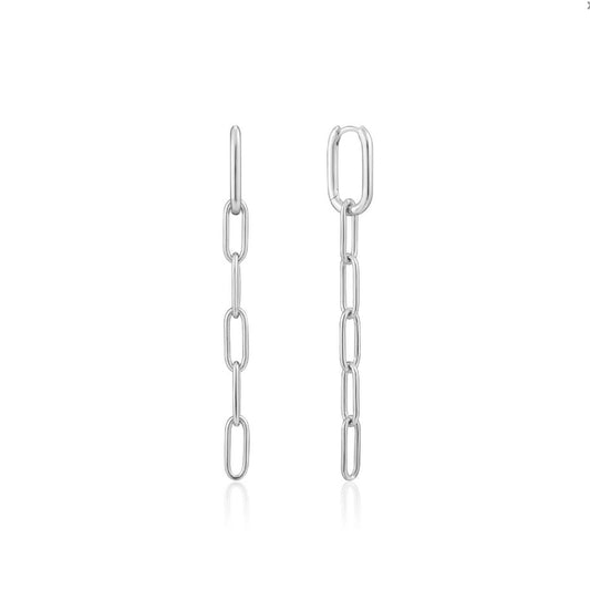 Cable Link Drop Chain Earrings - Silver