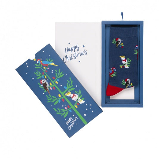 Aussie Xmas Birds Sock Card - Womens