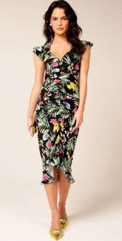 Clam Bake Ruched Dress - Black Multi Floral