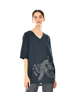 Peacock Stitched Vee Tunic - Navy