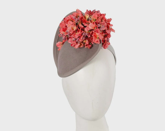 Floral Fascinator - Grey/Coral