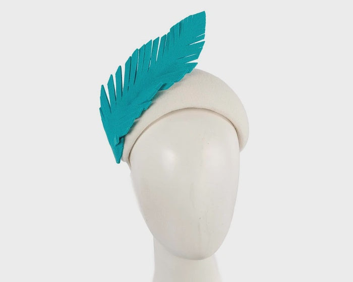 Bespoke Fascinator with Felt Leaf - Cream/Turq