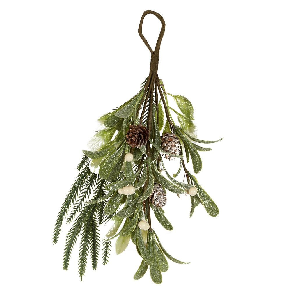 Frosted Hanging Mistletoe with Pine Cones