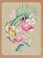 Wood Greeting Card - Flamingo Jungle