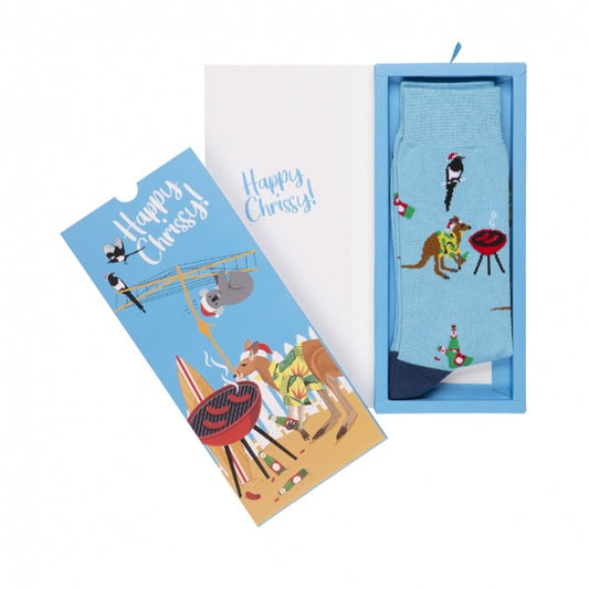 Happy Chrissy Sock Card - Blue