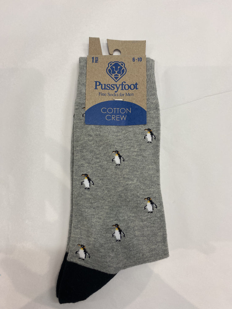 Penguins Sock - Grey Marle 6-10