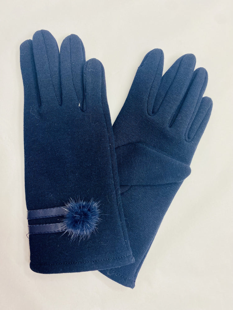 Gloves with Pompom - Navy