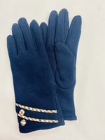 Gloves with Buttons - Navy