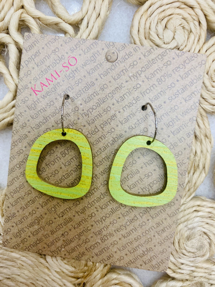 Mini Square Hoop Earrings - Green Gold Stripe