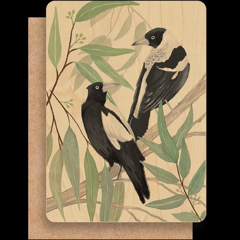 Wood Greeting Card - A Cocky Pair