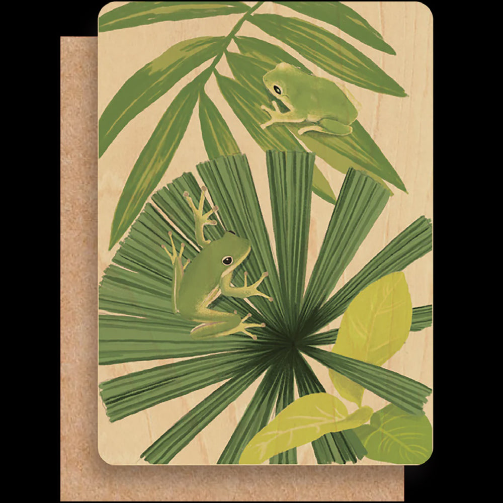 Wood Greeting Card - Froggy Foliage