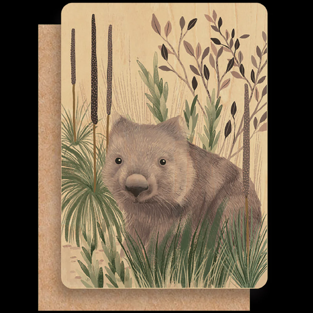 Wood Greeting Card - Wombat Wondering
