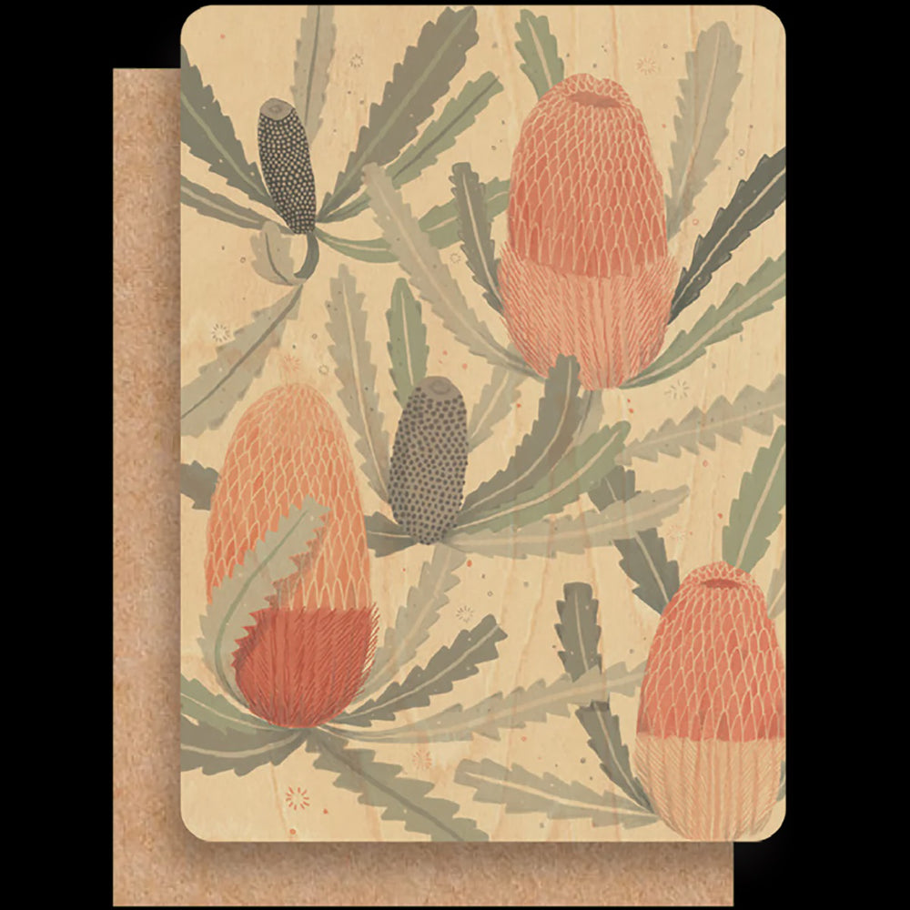 Wood Greeting Card - Busy Banksia