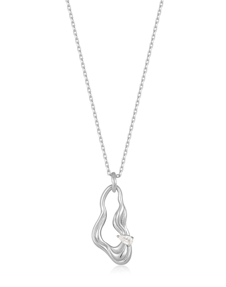 Twisted Wave Drop Necklace - Silver