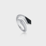 Agate Adjustable Band Ring - Silver Black