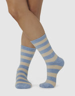 Comfy Brushed Bamboo Bed Sock - Blue Stripe