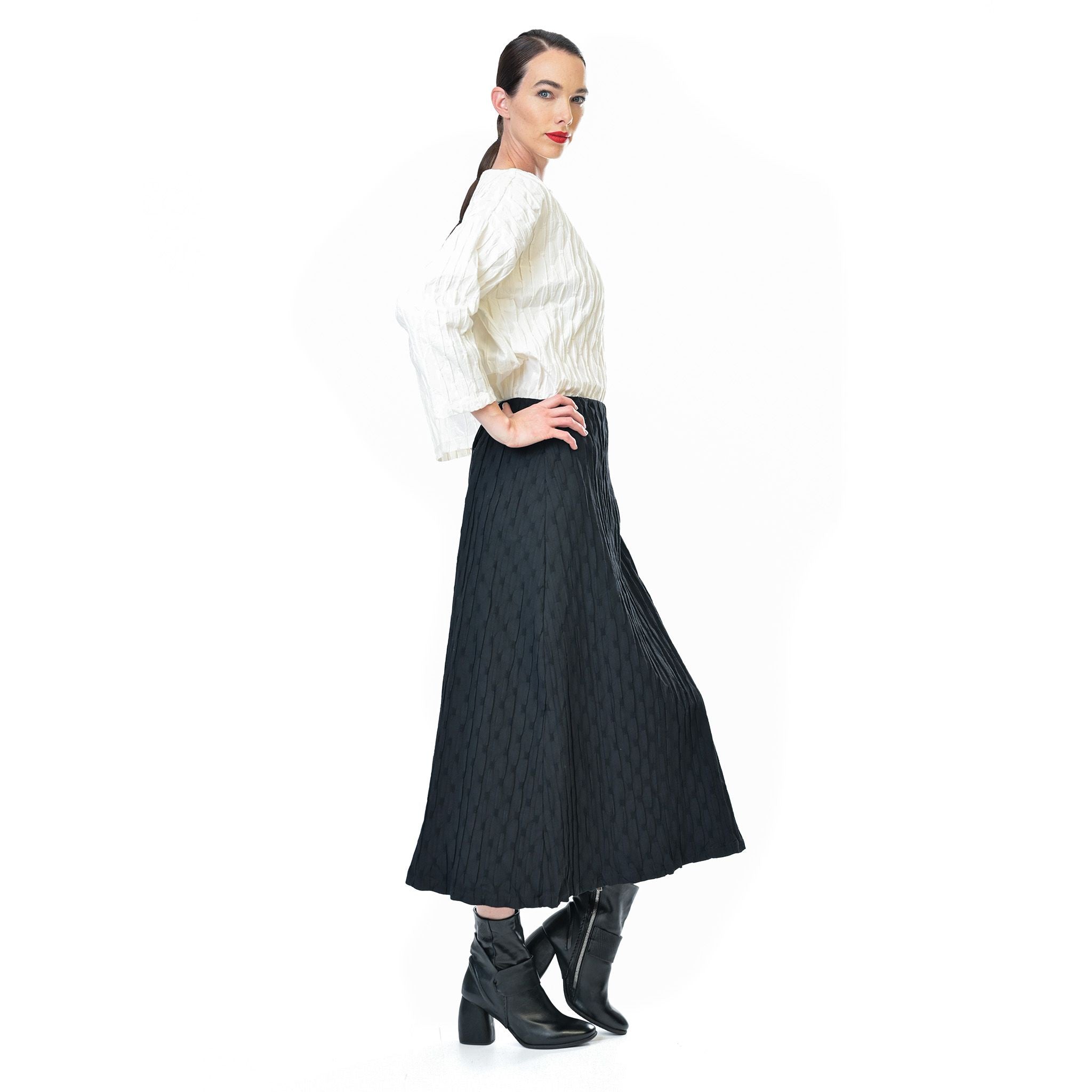 Crinkle Midi A Line Skirt Black 8