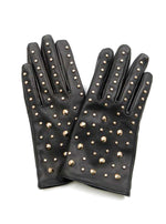 Leather Gloves - Black/Gold Studs
