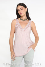 Satin Camisole with Lace Detail - Rose