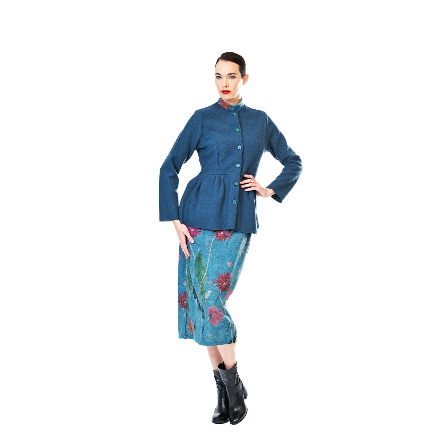 Felt Peplum Jacket - Blue Coral